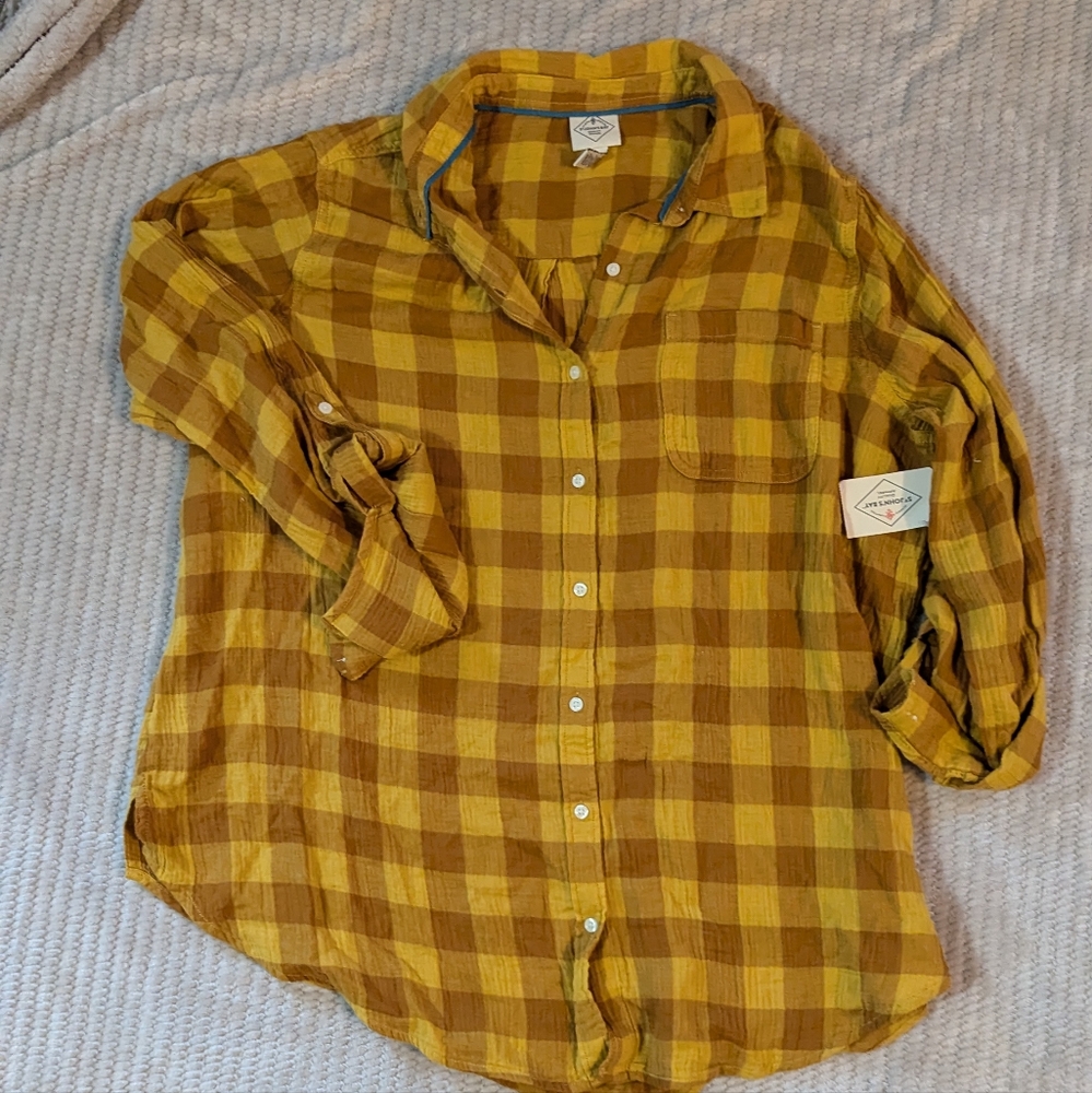 Yellow Plaid Button Up Blouse XXL